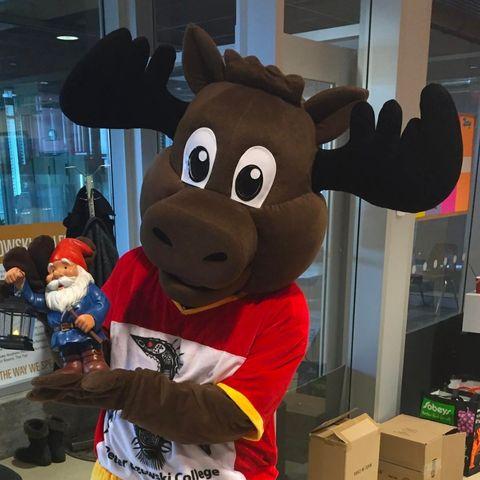 The BAMM mascot holding a garden gnome