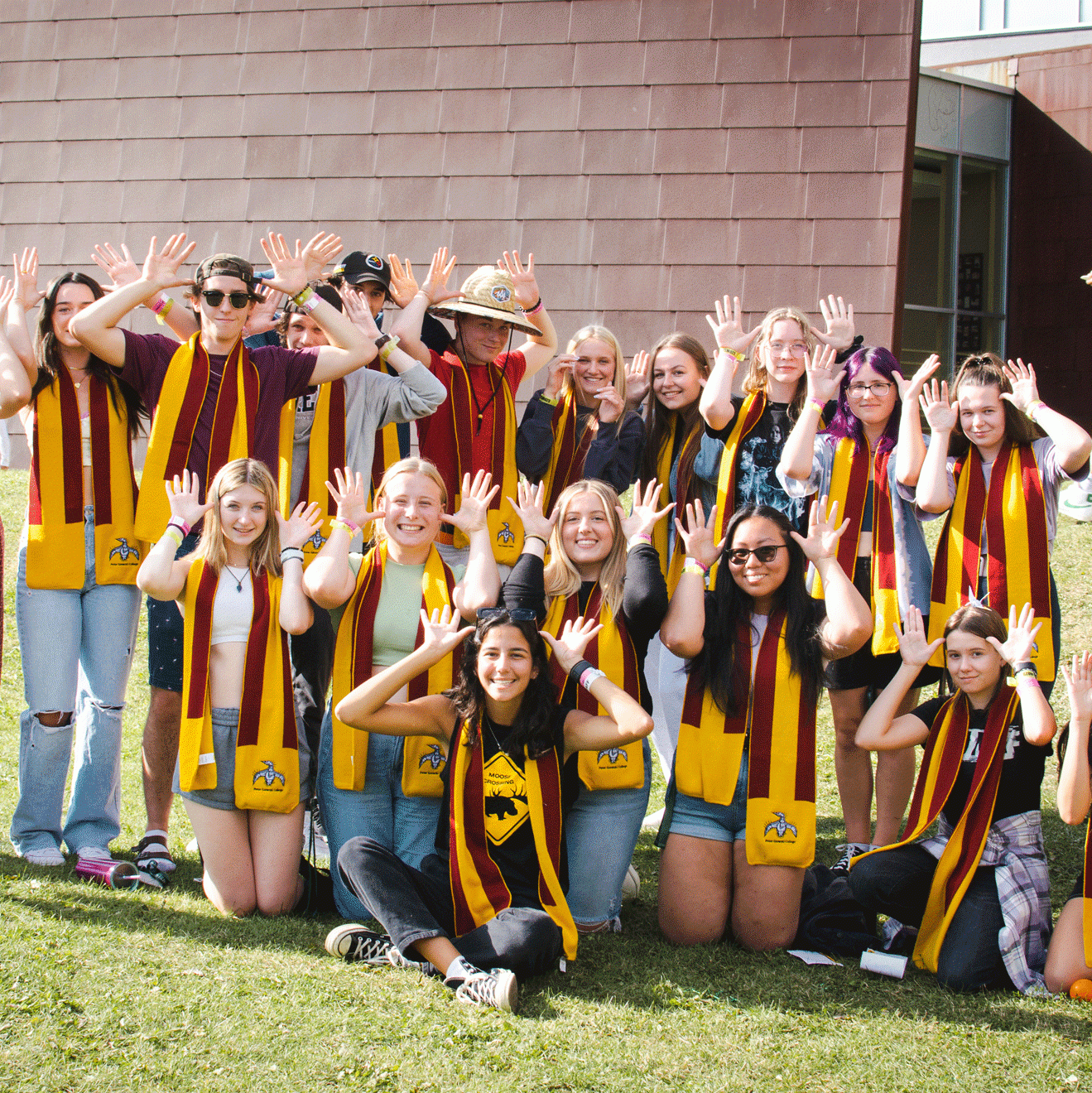 A large group of Gzowski students in scarves