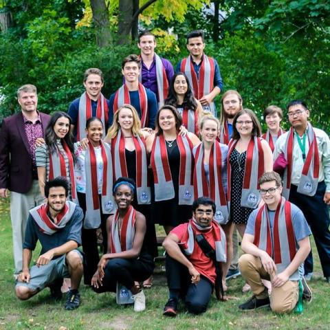 A group of scarved students