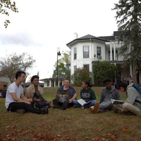 Students out front of Scott House at Traill