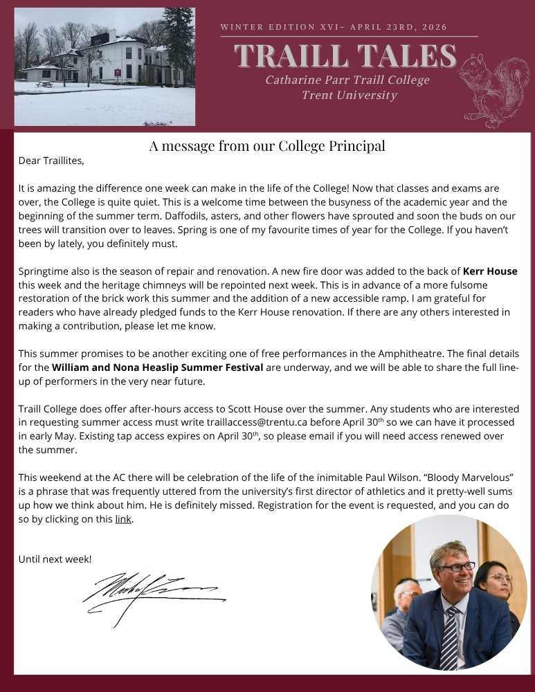 traill tales newsletter cover page with michael eamons message on it