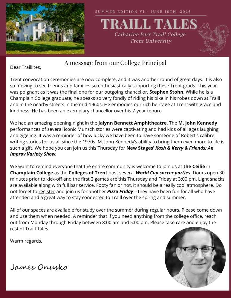 Message from the Traill College Principal