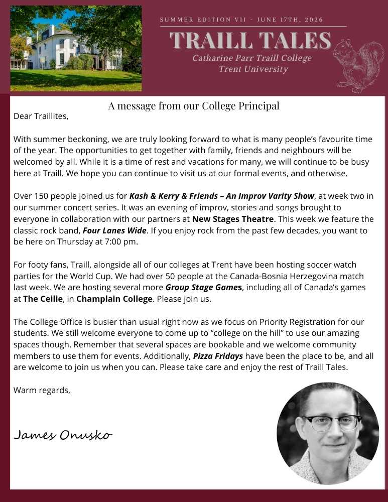 Message from the Traill College Principal