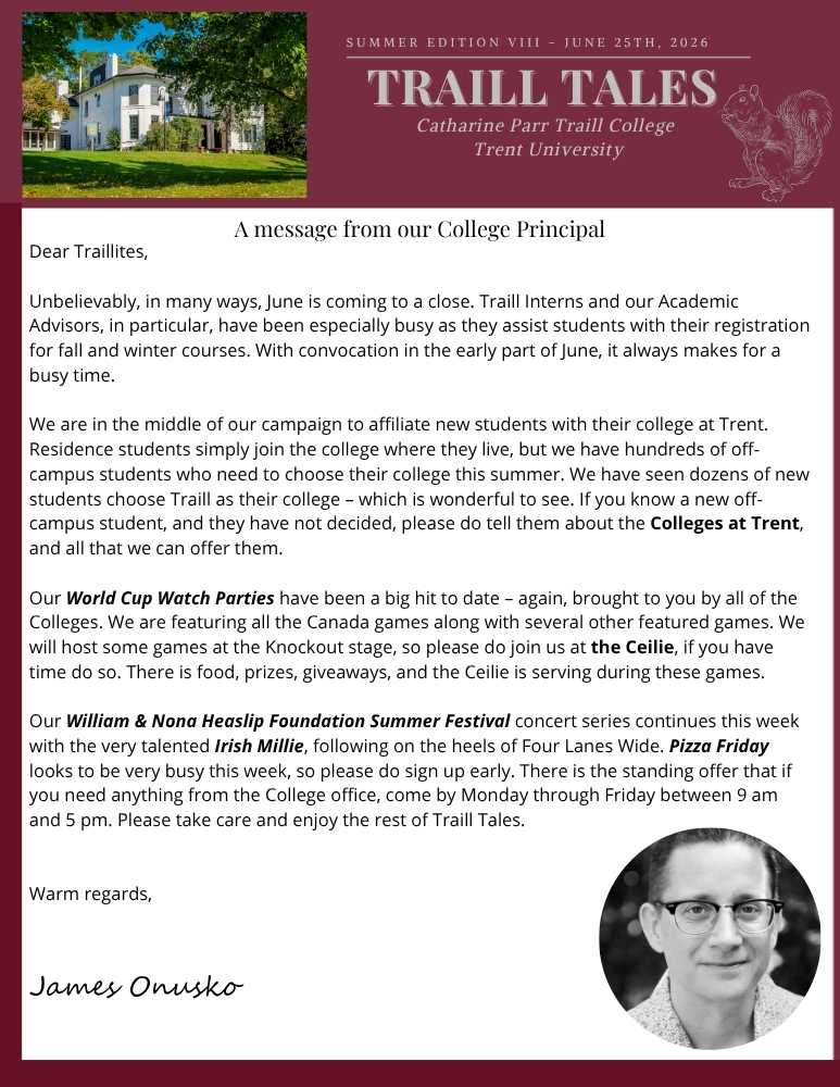 front page of traill tales newsletter june 25th