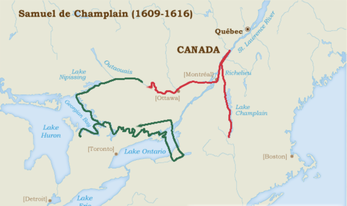 Map of where Champlain visited