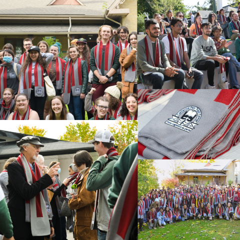 A collage of scarf ceremony photos