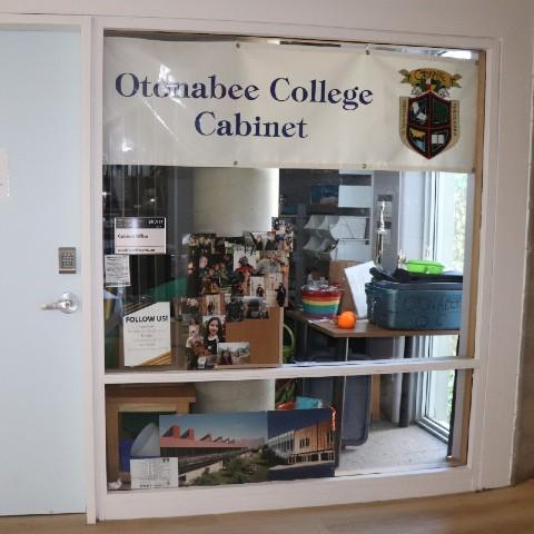 Looking in the window at the Otonabee College Cabinet office