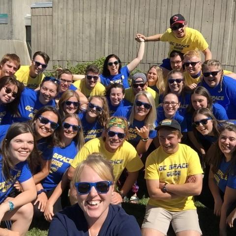A large group of Otonabee College Orientation Week volunteers posing for a photo
