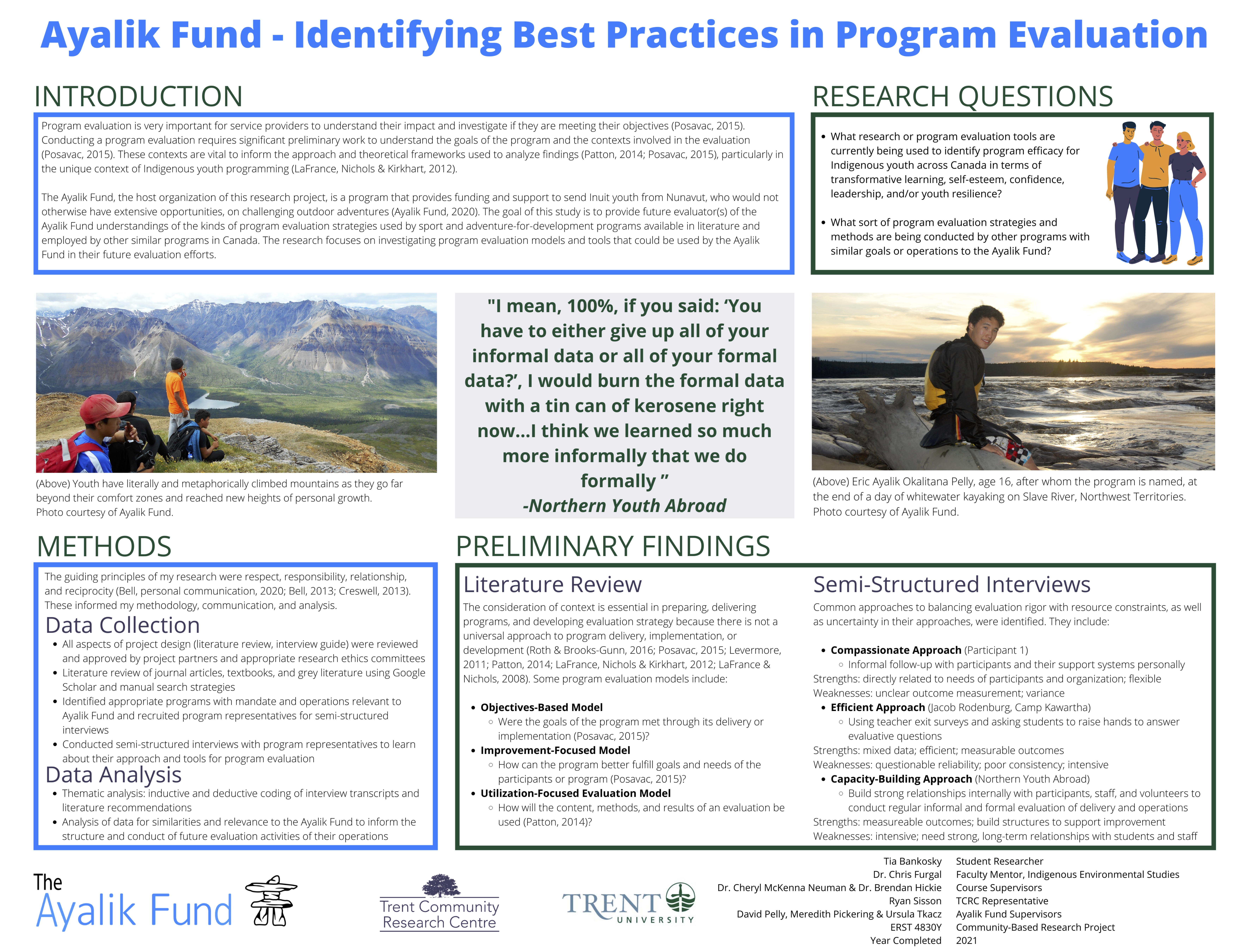 Research Poster for Ayalik Fund - Identifying Best Practices in Program Evaluation
