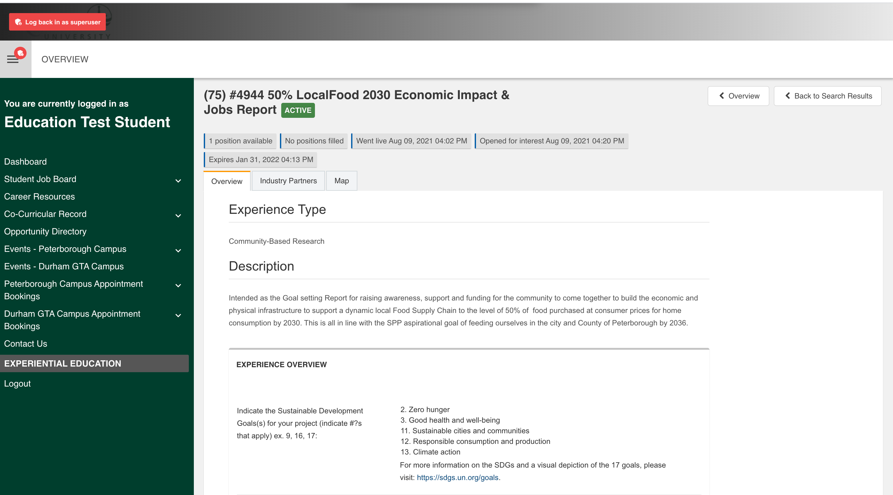 Screenshot of an example of an expanded opportunity. This screenshot contains information about the project "#4944 50% LocalFood 2030 Economic Impact & Jobs Report"