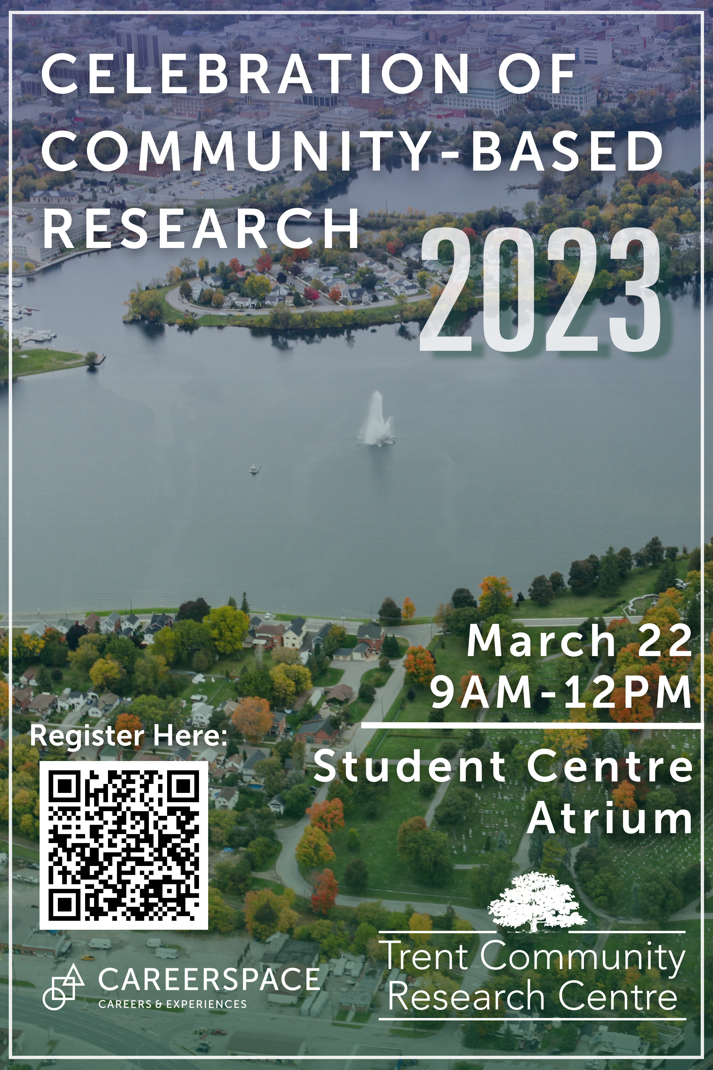 Celebration of Research 2023 Poster with TCRC Logo and QR Code to register
