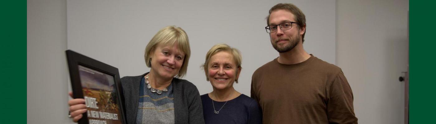  Diane Coole (Guest Speaker), Elaine Stavro (Faculty), Graeme Bishop (TCP MA Student). Diane was a guest speaker at Trent for the Stavro Lecture November 17, 2016