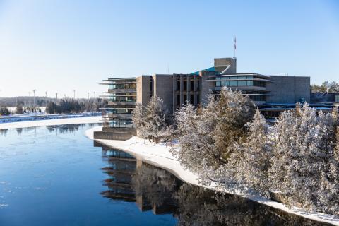 A view of Trent University Bata Library in the Winter 