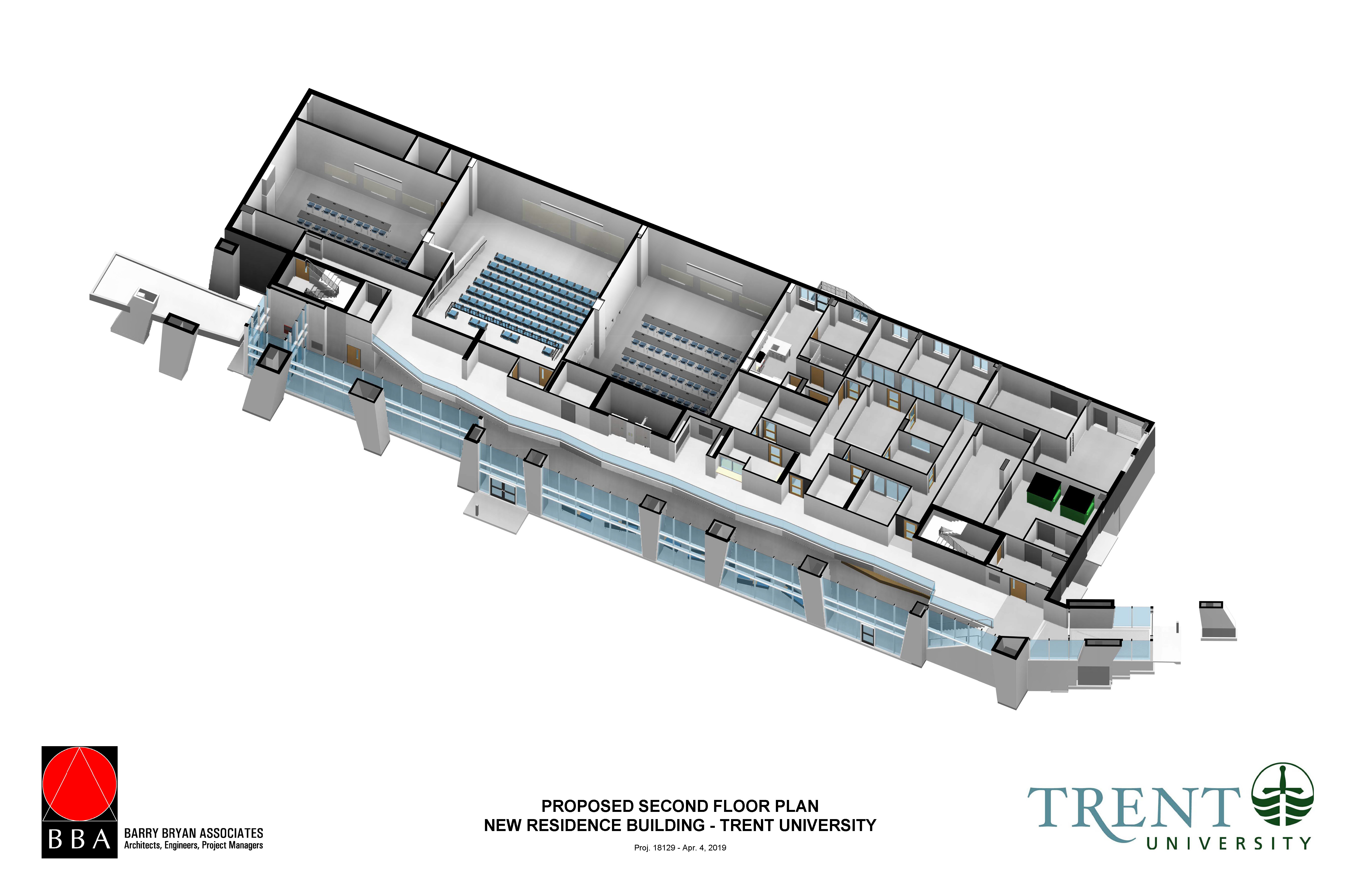 Proposed Second Floor Plan, New Residence Building, Trent University Durham GTA 