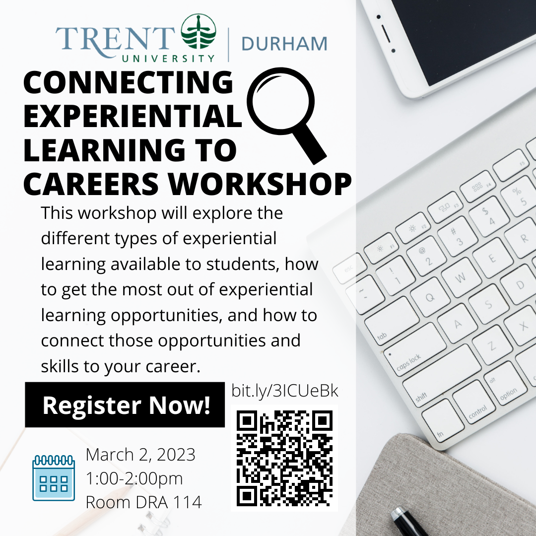 Connecting Experiential Learning to Careers Workshop, March 1 from 1 p.m. to 2 p.m.