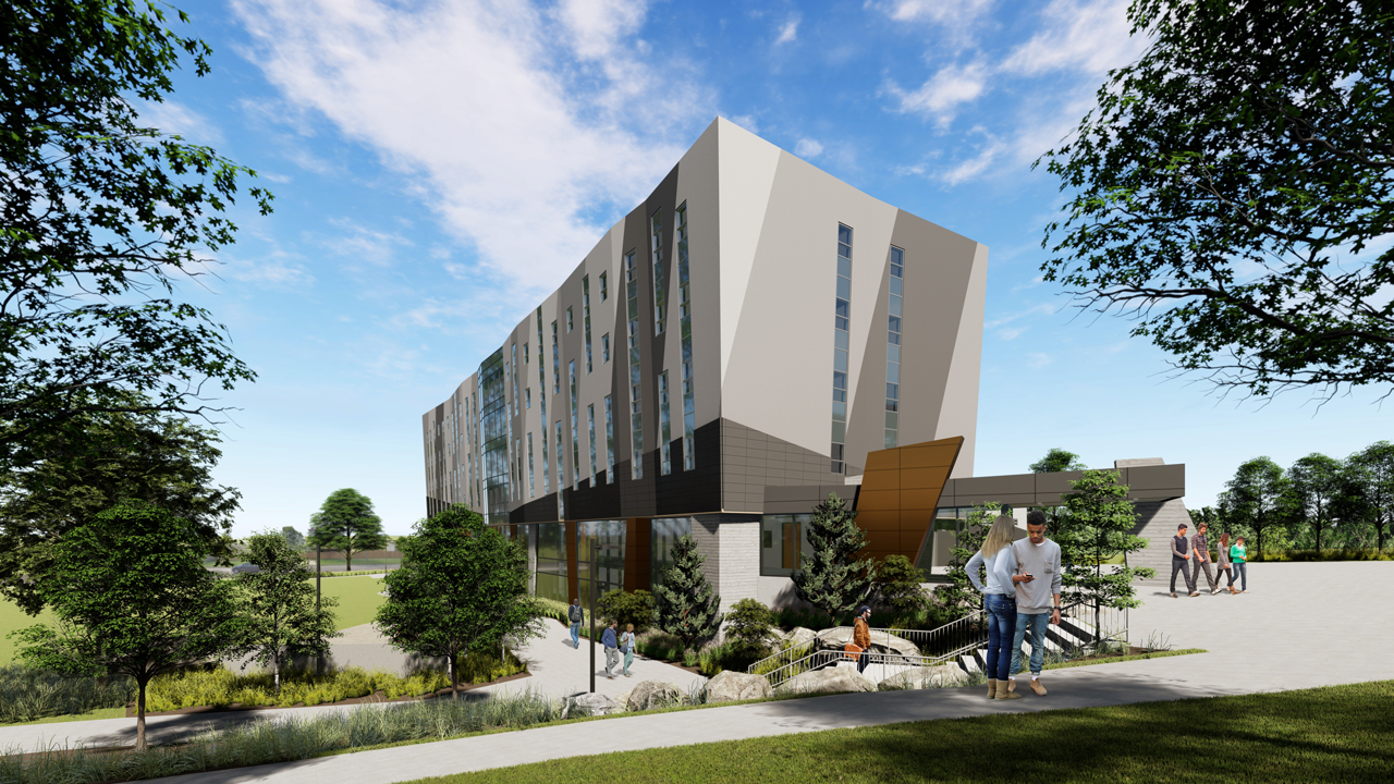 Architect rendering of the east view of the Trent University Durham GTA expansion.