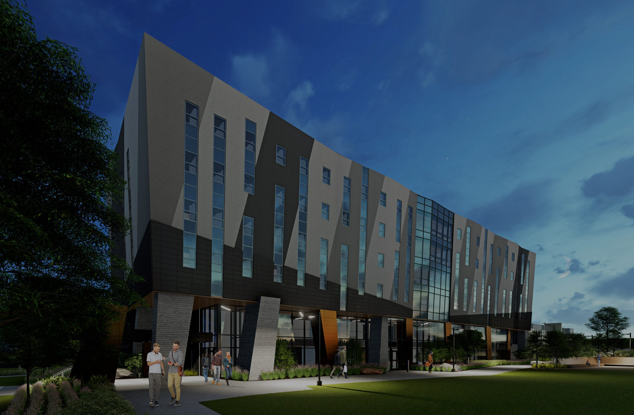 Architect rendering of the south-west view of the Trent University Durham GTA expansion.