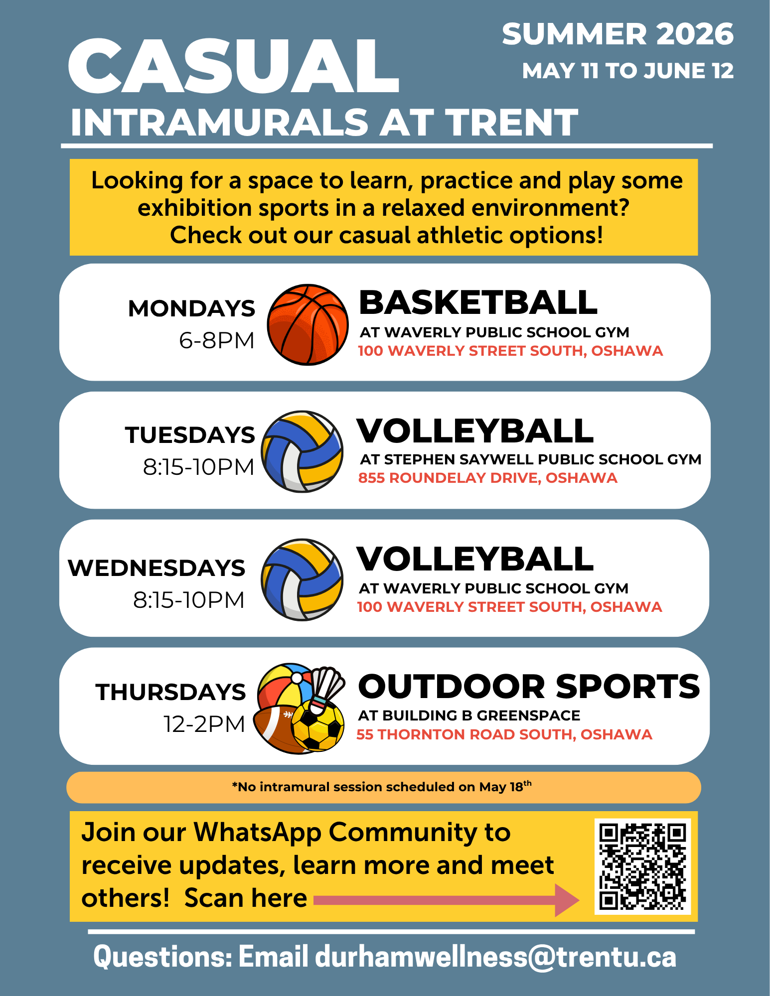 Schedule for Trent Durham Intramural Programming