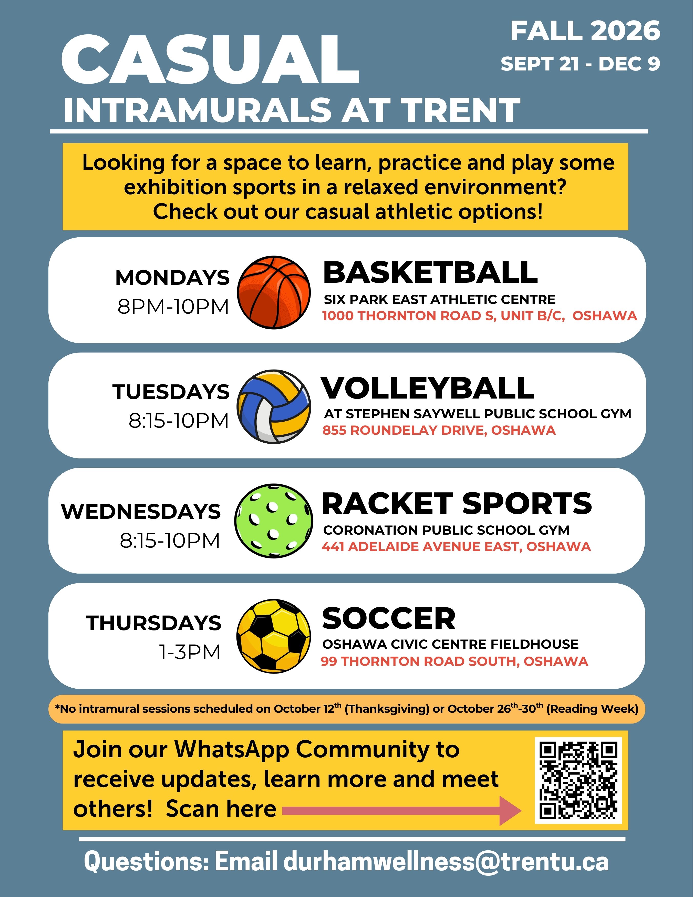 Intramural Schedule for Fall 2026