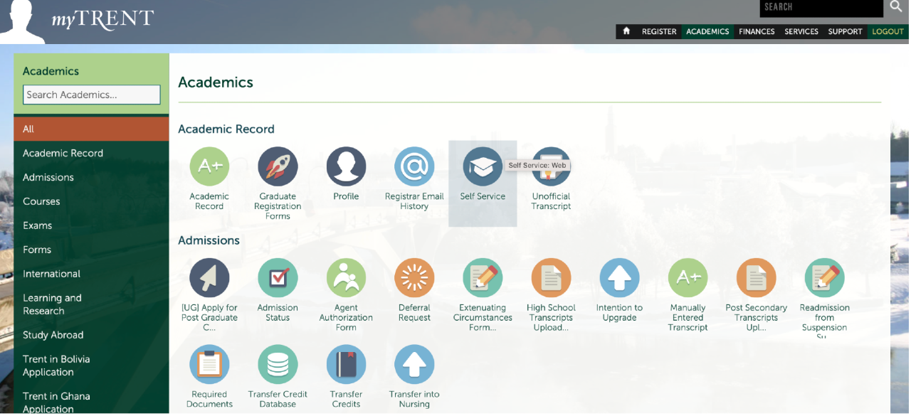 A screenshot of the MyTrent portal