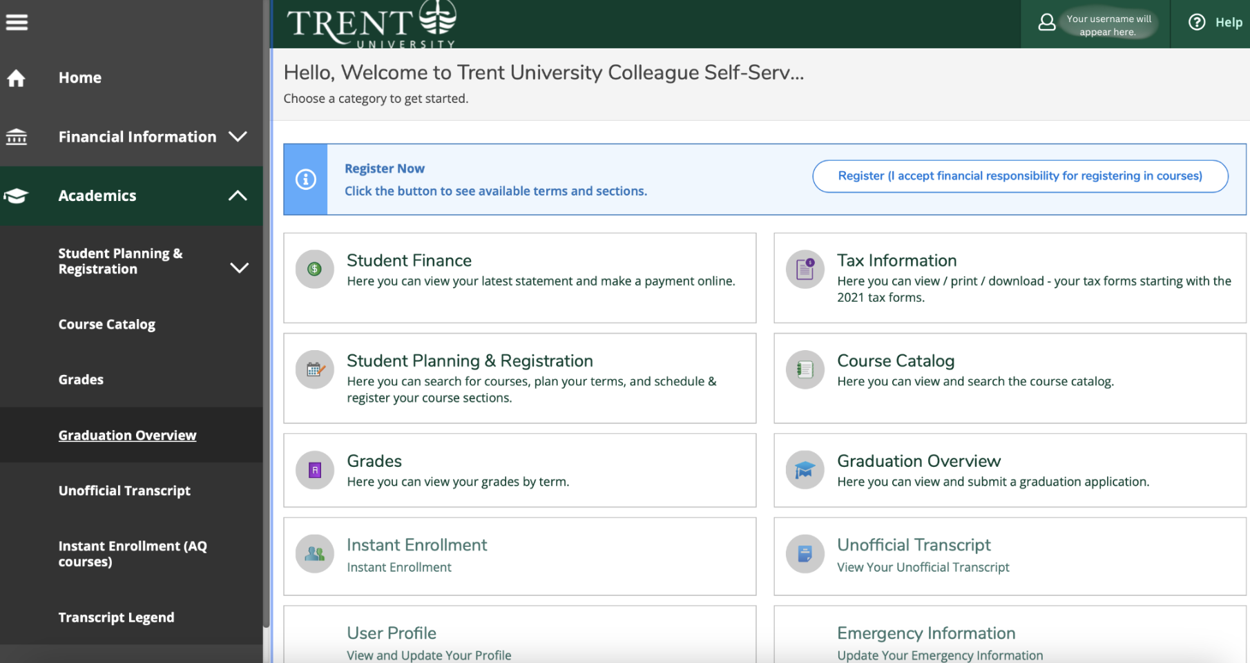 A screenshot of the Self Service portal