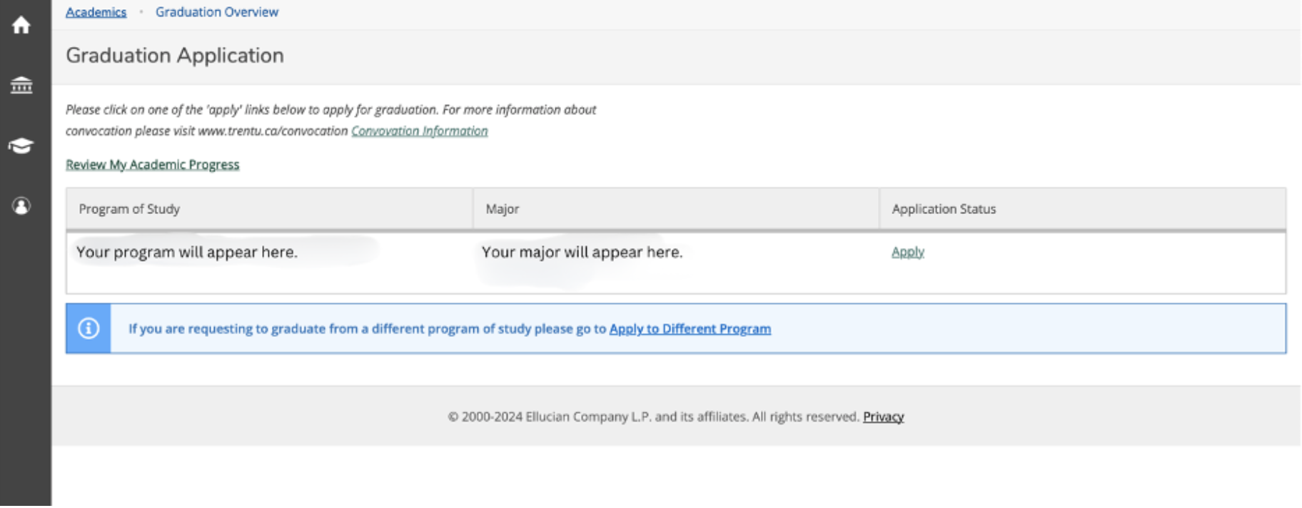 A screenshot of the Academics portal