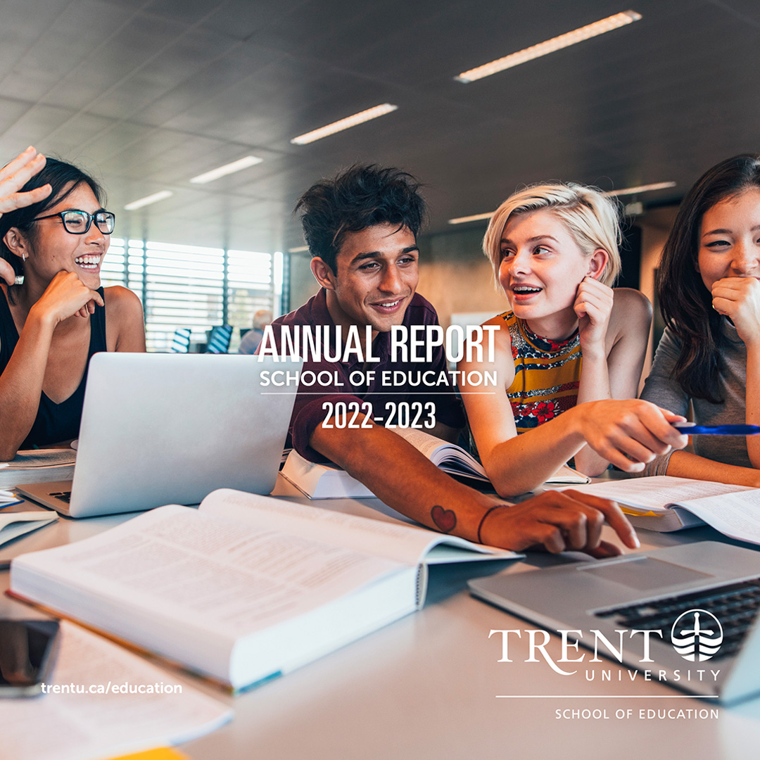 Cover image of the 2022-2023 annual report, with students working at table