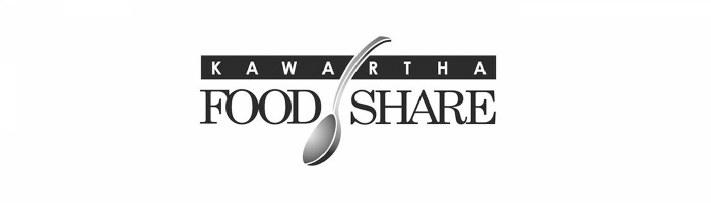 Kawartha Food Share logo (just text) with a spoon in between of Food and Share