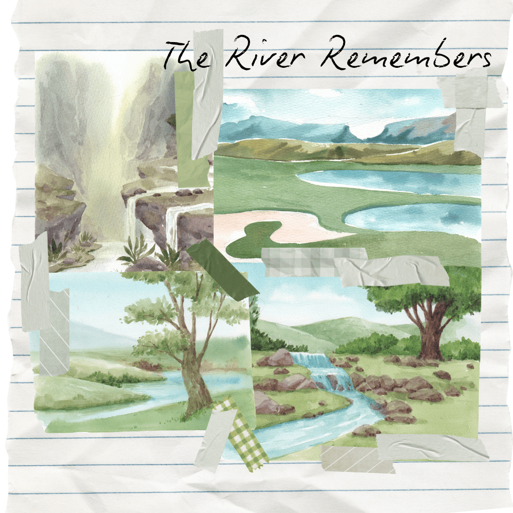 The title with a collage of watercolour images of rivers