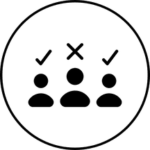 Three people in a line, two with checkmarks above their head and the last with an x above their head