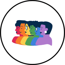 People in a line, their skin a rainbow