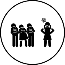 Three people standing in fear of a fourth that is angry