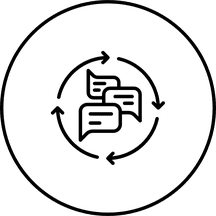 Three speech bubbles with arrows circling them