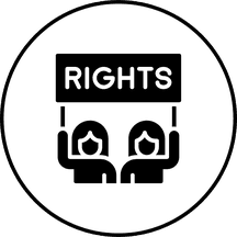 Two people holding up a sign that says "Rights"