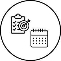 A calendar with a checklist, and a target with an arrow in the bullseye