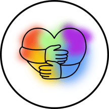 Rainbow heart embraced in a hug
