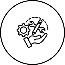 An outstretched hand holding a gear and some tools