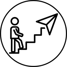 Person climbing stairs with an arrow
