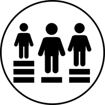 Three people all each standing on different levels so they are all at the same height