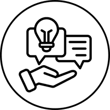 A hand holding up two text bubbles, one of them containing a lightbulb