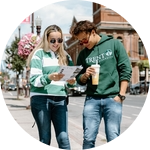 Two students in downtown Peterborough