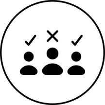 Three people, two with a checkmark above their head and one with an x