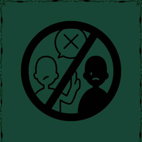 Person ignoring another within a circle with a line through it