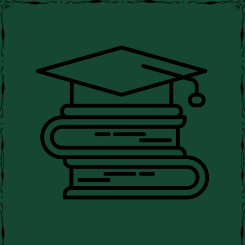 Stack of books with a graduation cap