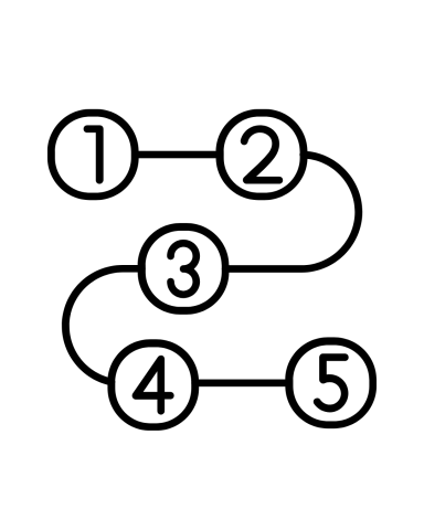 A winding line with different numbered circles along it