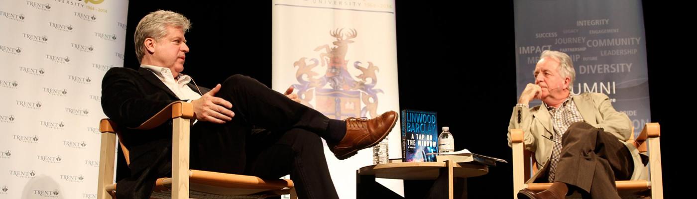 Alum Linwood Barclay being interviewed by Prof Emeritus Gordon Johnston