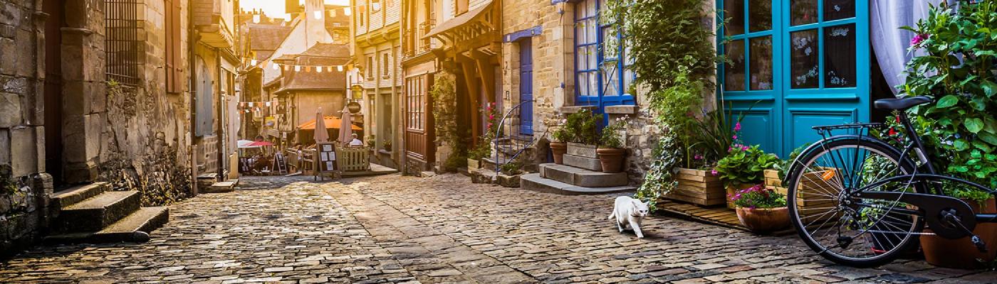 Old cobblestone lane through houses