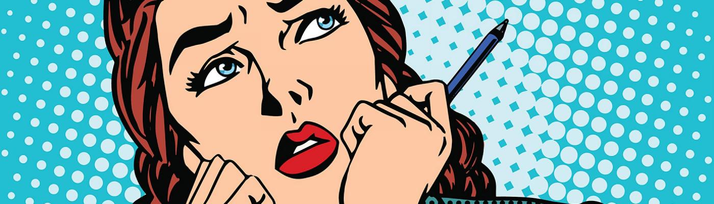 Graphic representation of woman with thinking bubble