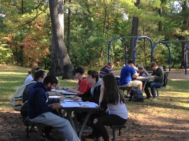 students in Geography of Recreation course completing an audit of Jackson Park