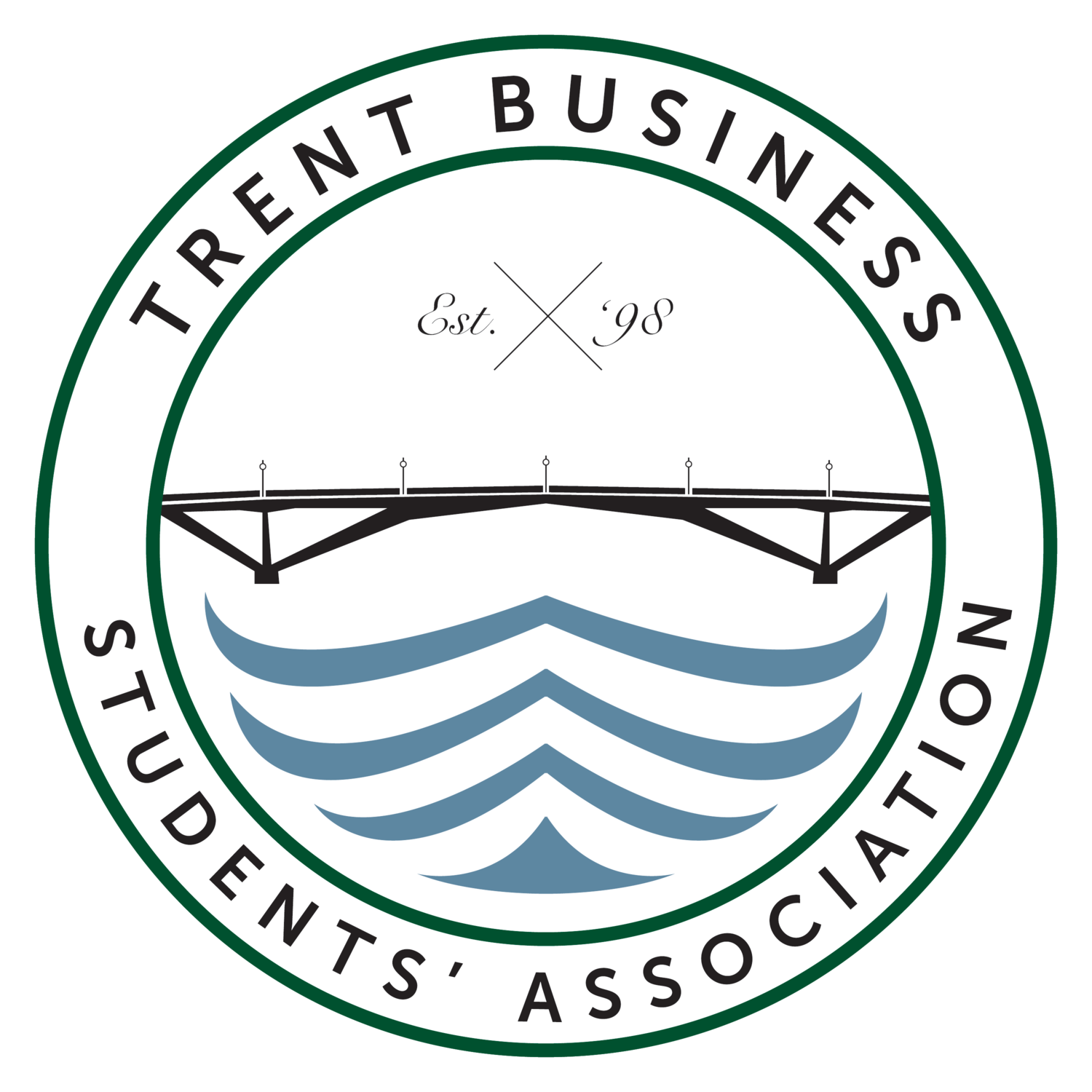 Trent Business Students Association Badge with Trent Logo, River and Bridge